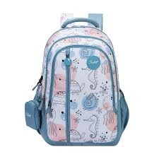 Skybags Charm Soft Feel Fabric 3 Compartments Laptop 2 Bottle Pockets Detachable Happy Pouch Secret Pocket 37 Liters School Backpack Cameo Blue For Girls Regular price